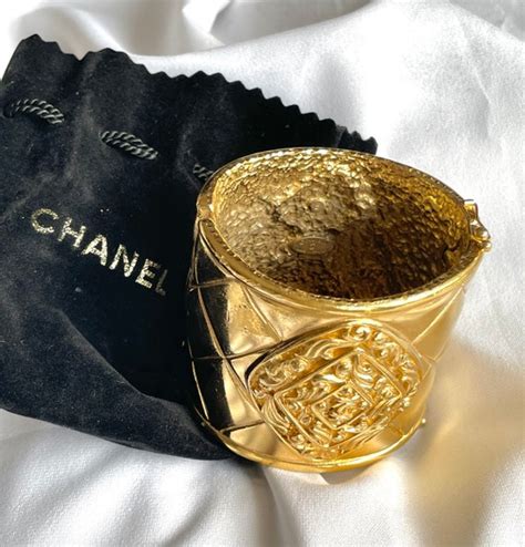 chanel matelasse mini cc mark design bangle|Vintage Large Gold Matelasse Cuff Bangle with CC Mark and .